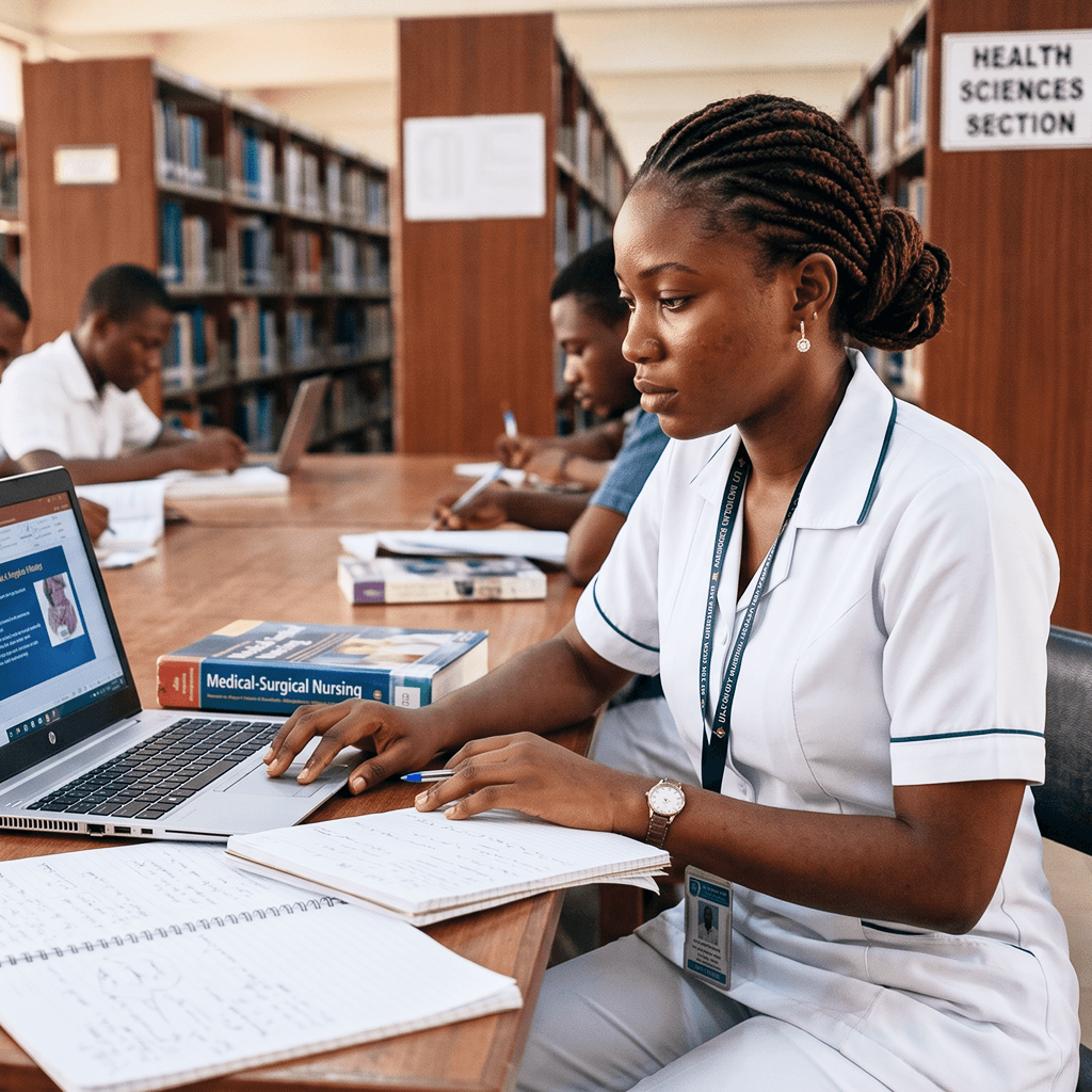 Nursing student studying